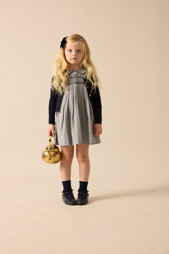 dress plaid smocked with scalloped collar - dried blue plaid