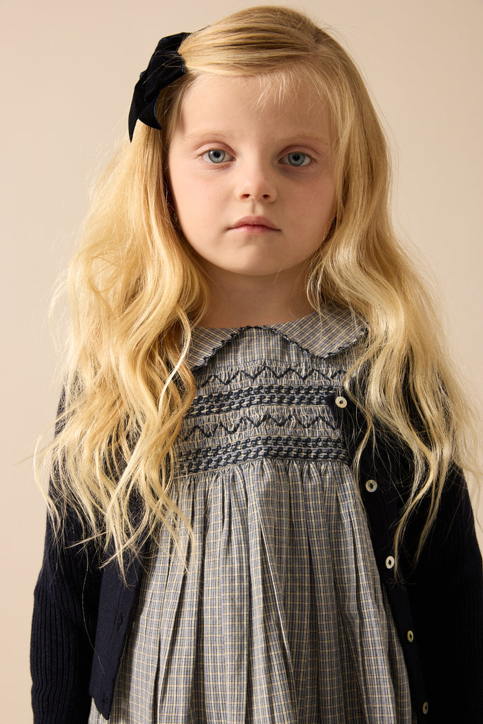 dress plaid smocked with scalloped collar - dried blue plaid