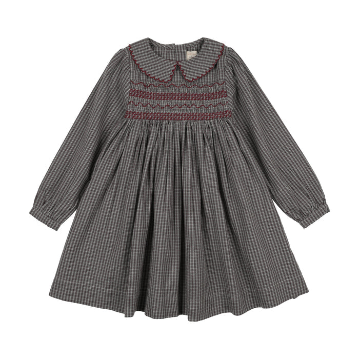 dress plaid smocked with scalloped collar - soft gray plaid