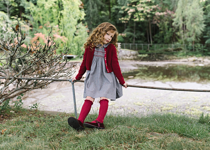 dress plaid smocked with scalloped collar - soft gray plaid
