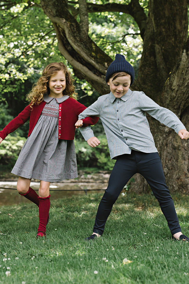 dress plaid smocked with scalloped collar - soft gray plaid
