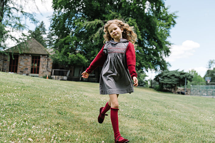 dress plaid smocked with scalloped collar - soft gray plaid