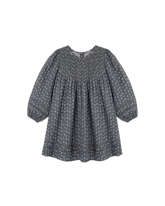 dress smocked heart ditsy print - midnight