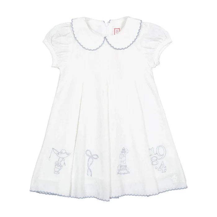 dress s/s embroidered wide pleated - white