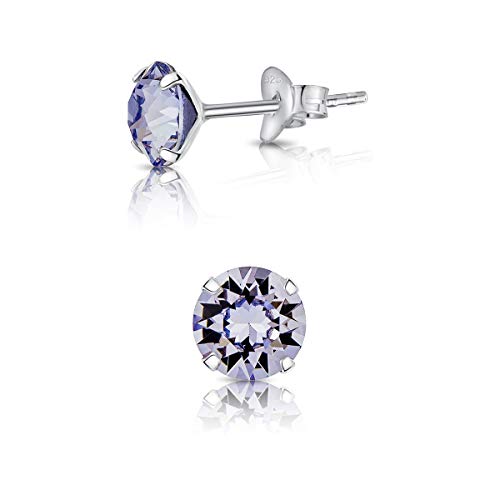 DTPSilver - 925 Sterling Silver Round Stud Earrings and Crystals from Elements