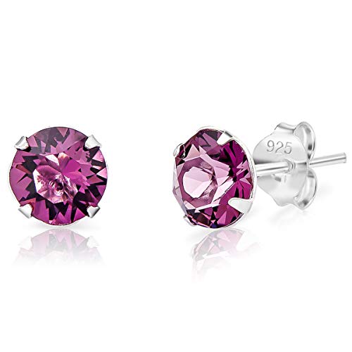 DTPSilver - 925 Sterling Silver Round Stud Earrings and Crystals from Elements