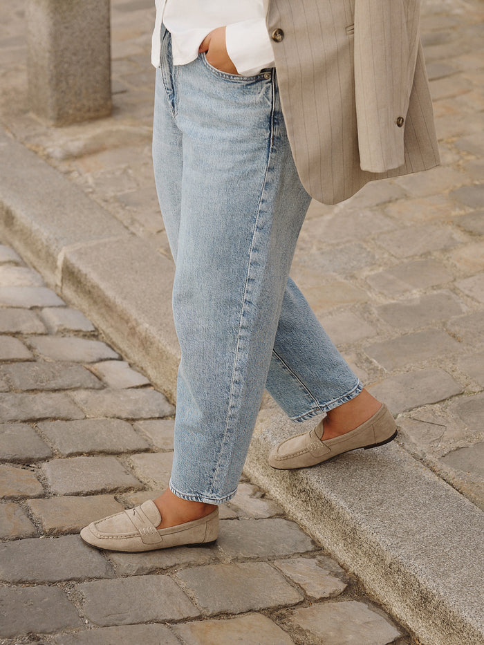 Edition Taupe Faux Suede Penny Loafers