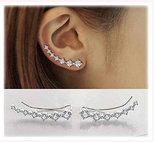 Elensan 7 Crystals Ear Cuffs Hoop Climber S925 Sterling Silver Earrings Hypoallergenic Earring