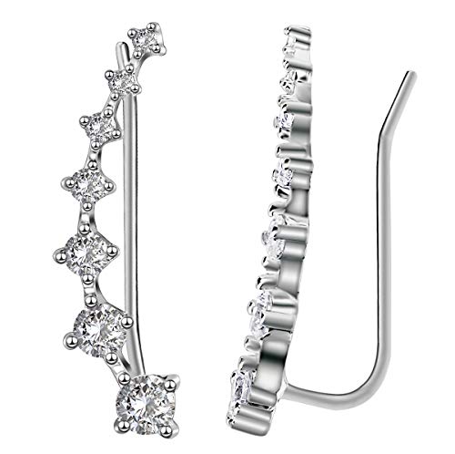 Elensan 7 Crystals Ear Cuffs Hoop Climber S925 Sterling Silver Earrings Hypoallergenic Earring
