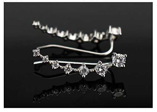 Elensan 7 Crystals Ear Cuffs Hoop Climber S925 Sterling Silver Earrings Hypoallergenic Earring