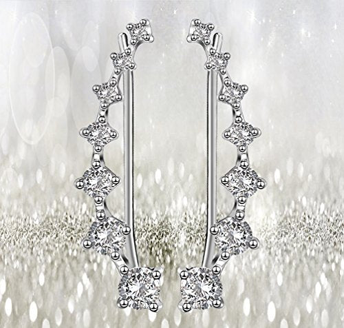 Elensan 7 Crystals Ear Cuffs Hoop Climber S925 Sterling Silver Earrings Hypoallergenic Earring