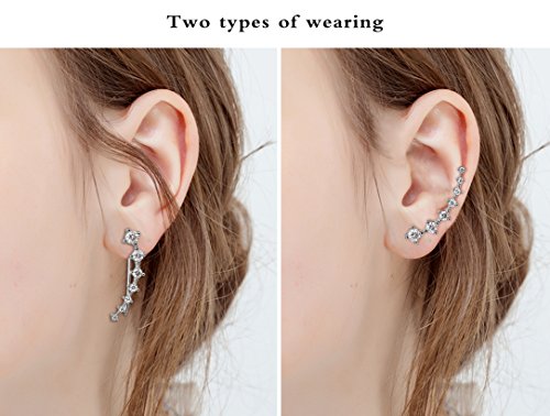 Elensan 7 Crystals Ear Cuffs Hoop Climber S925 Sterling Silver Earrings Hypoallergenic Earring