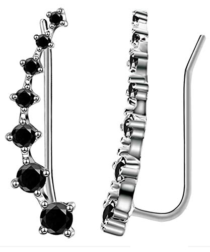Elensan 7 Crystals Ear Cuffs Hoop Climber S925 Sterling Silver Earrings Hypoallergenic Earring