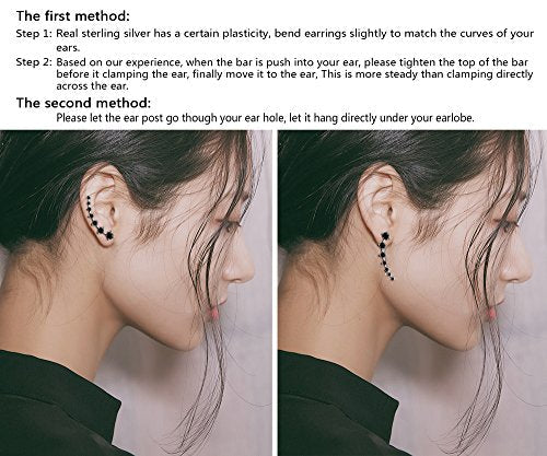 Elensan 7 Crystals Ear Cuffs Hoop Climber S925 Sterling Silver Earrings Hypoallergenic Earring