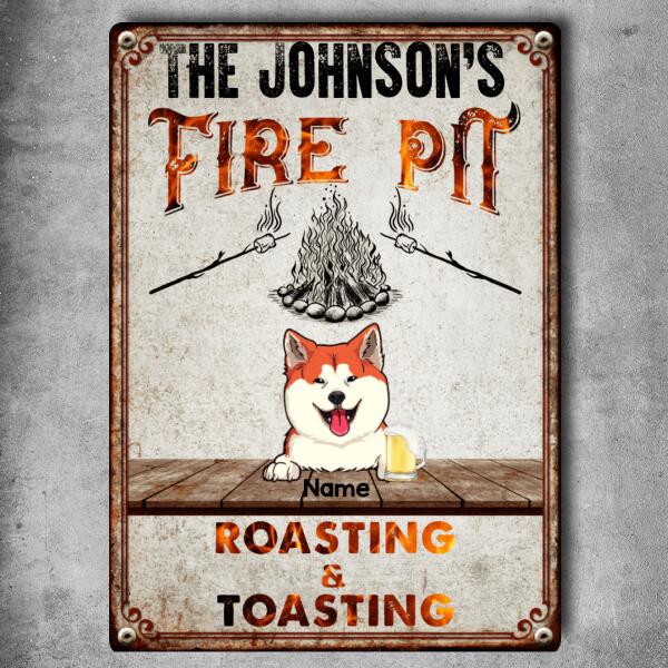 Family Fire Pit Roasting & Toasting, Dog & Cat & Beverage, Personalized Dog & Cat Lovers Metal Sign