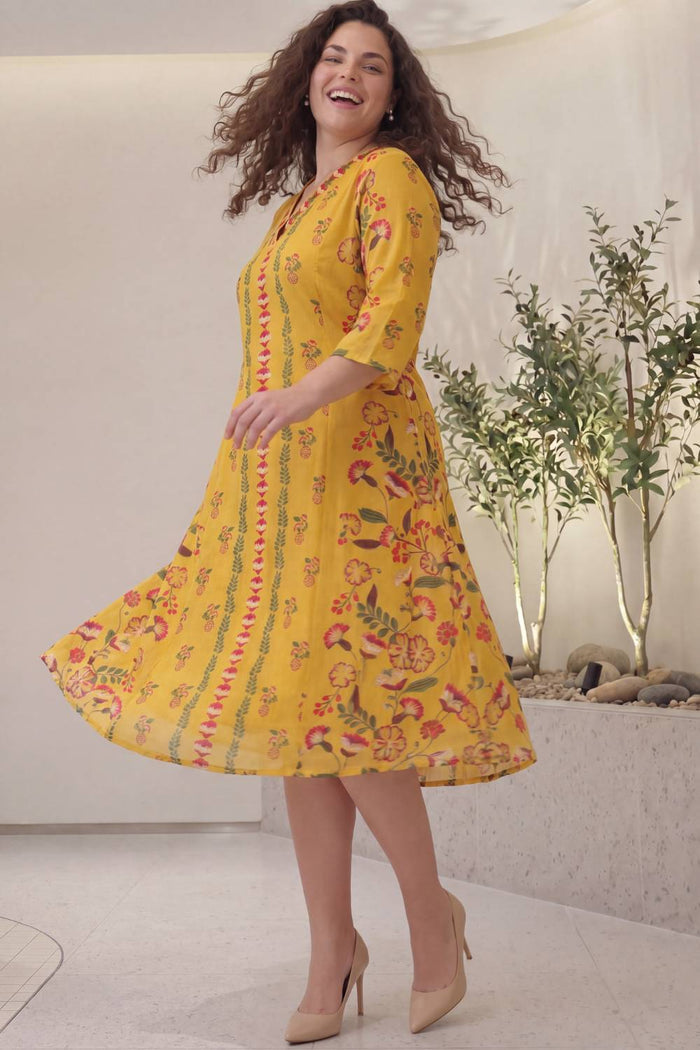 Floral Folk Plus Size Midi Dress