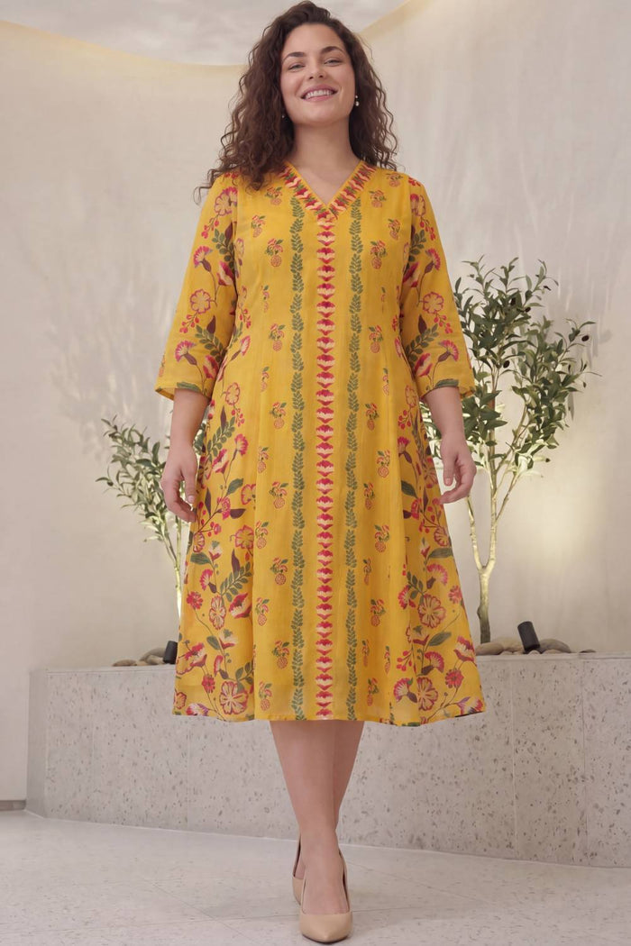 Floral Folk Plus Size Midi Dress