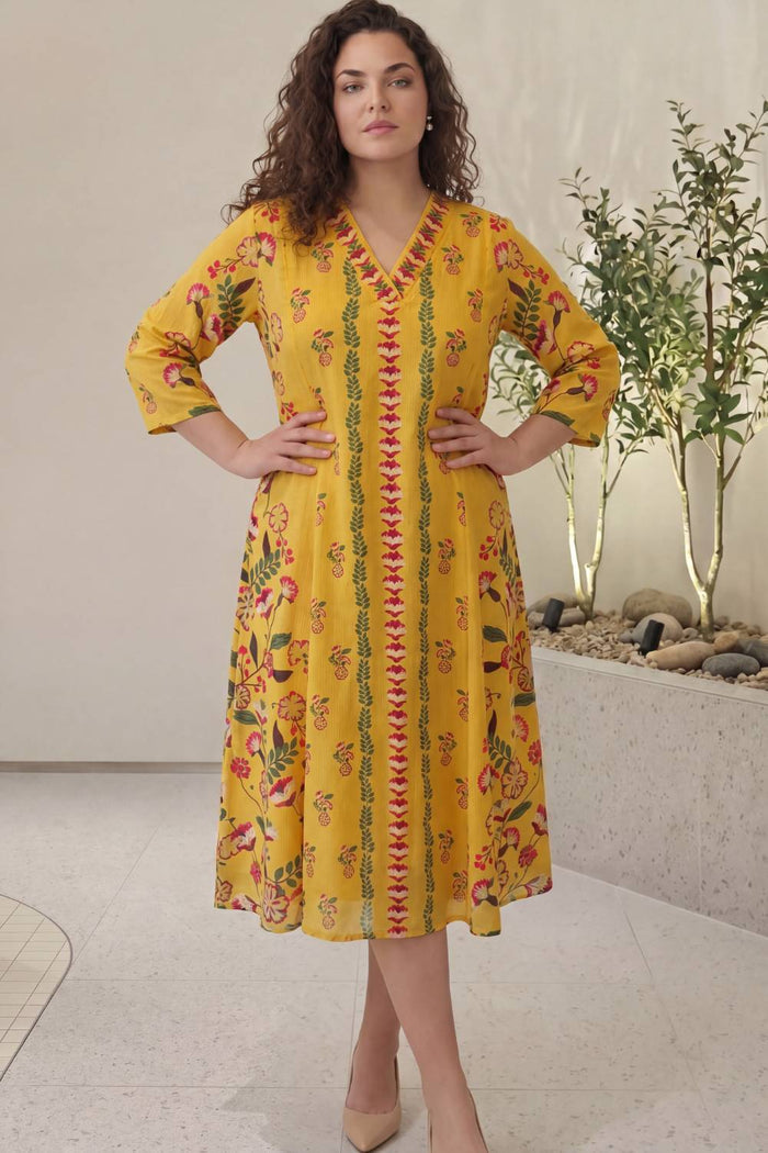 Floral Folk Plus Size Midi Dress