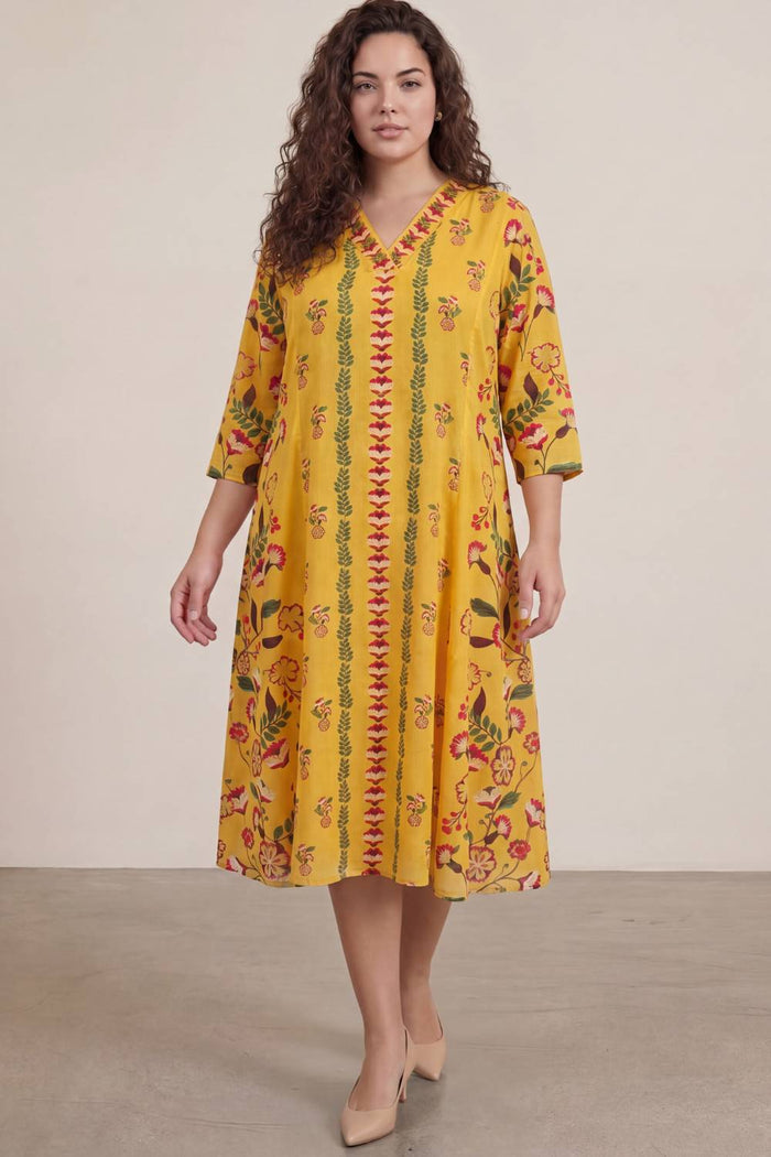 Floral Folk Plus Size Midi Dress