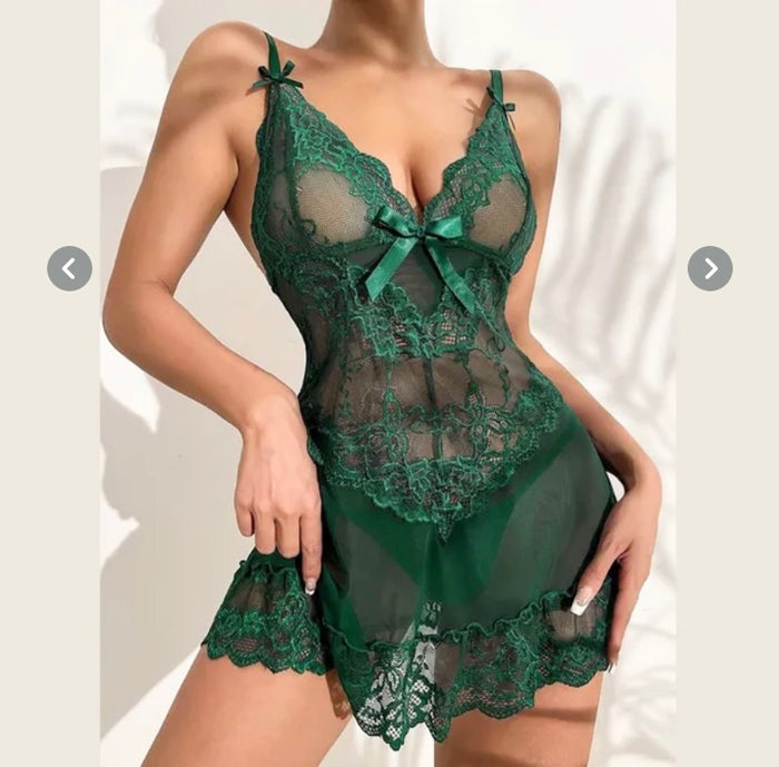Floral Lace Nightdress Transparent Pajamas  Babydoll Lingerie Underwear