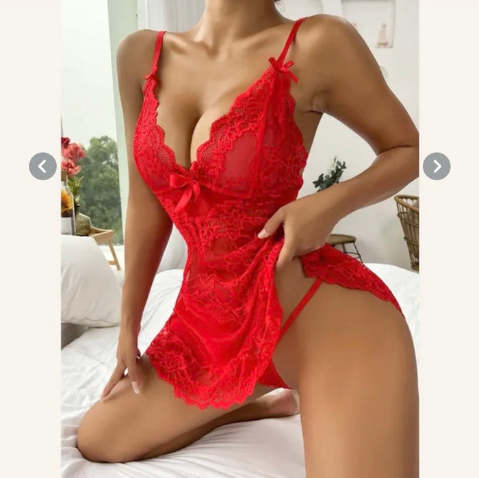 Floral Lace Nightdress Transparent Pajamas  Babydoll Lingerie Underwear