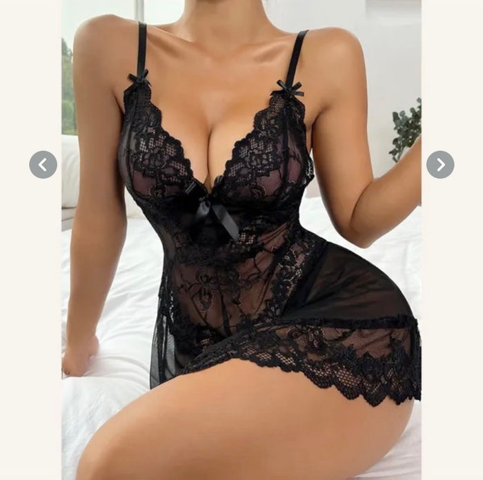Floral Lace Nightdress Transparent Pajamas  Babydoll Lingerie Underwear