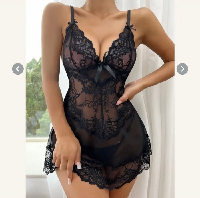 Floral Lace Nightdress Transparent Pajamas  Babydoll Lingerie Underwear