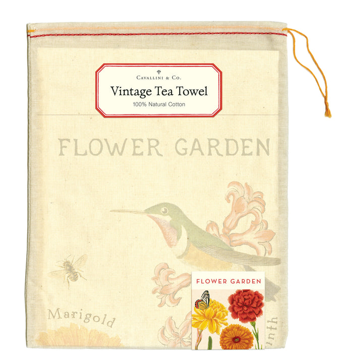 Muslin bag the Cavallini Flower Garden Tea Towel comes in.