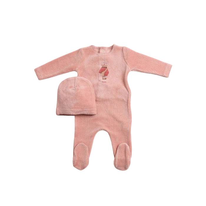 footie au revoir girl with beanie - satin pink