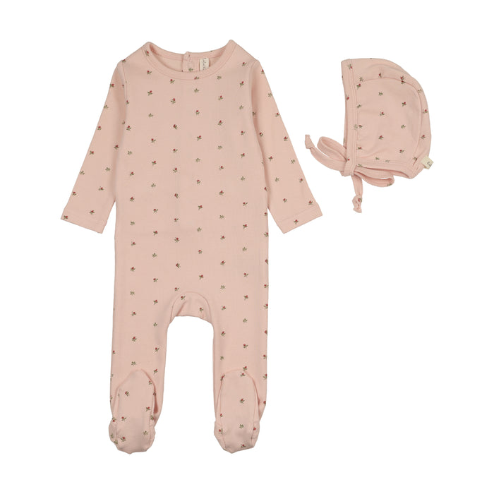 footie bitsy floral with bonnet - pale pink