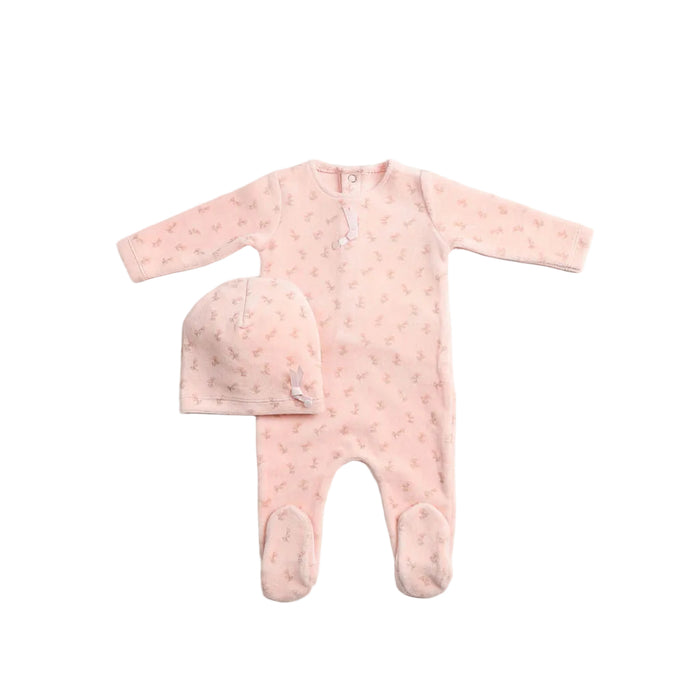 footie blossoms print velour with beanie - pearly pink