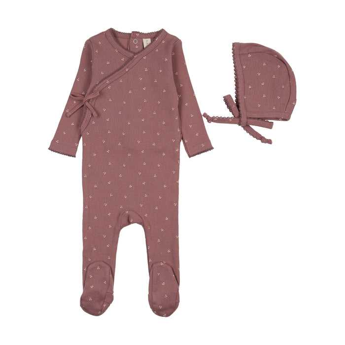 footie cherry scallop wrap with bonnet - mauve