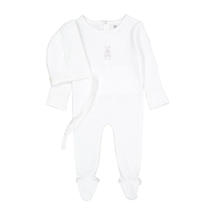 footie cotton bunny with bonnet - rose