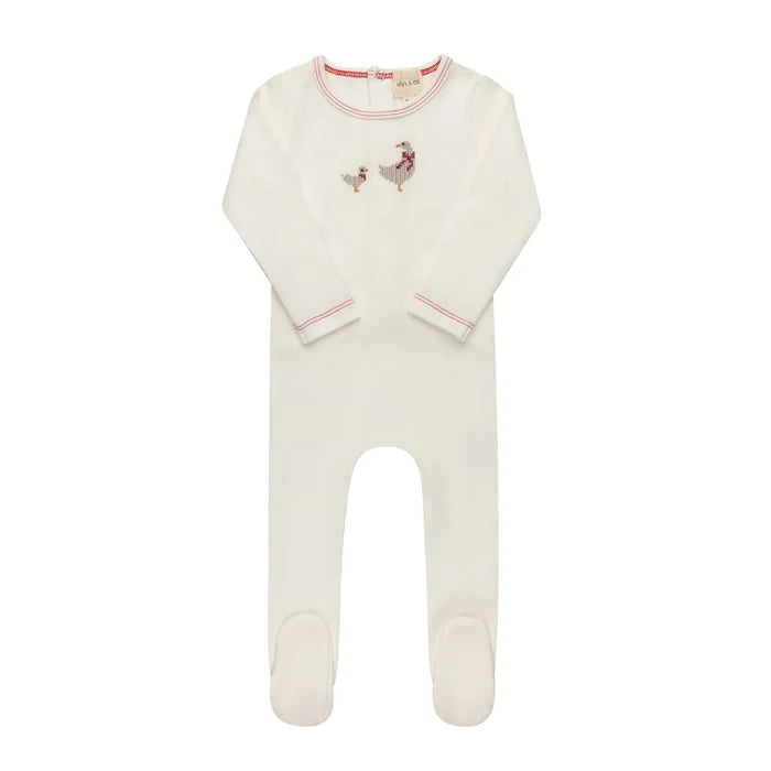 footie cross stitch duck - ivory/pink