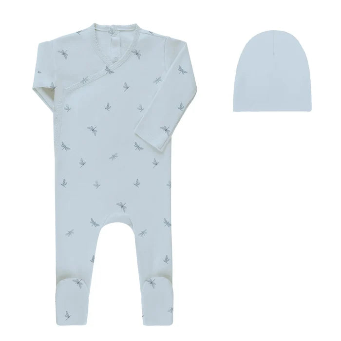 footie dragonfly mock wrap with beanie - blue