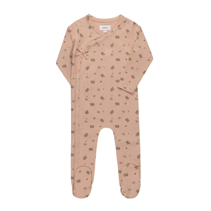 footie floral print side snap - pink