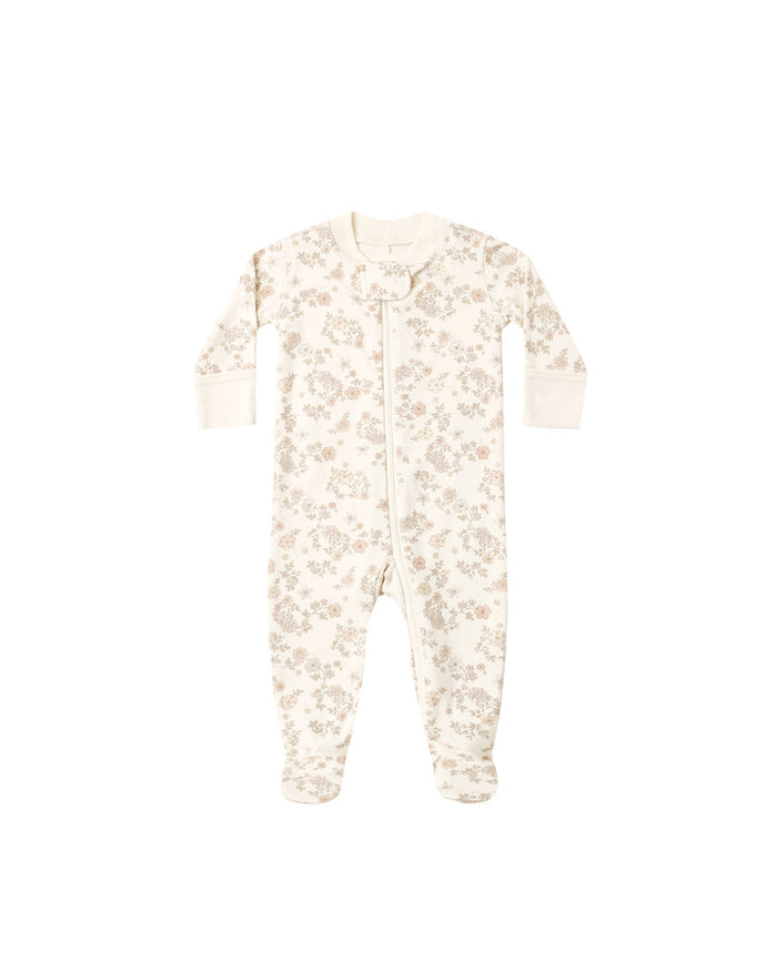footie floral vine zip up - natural