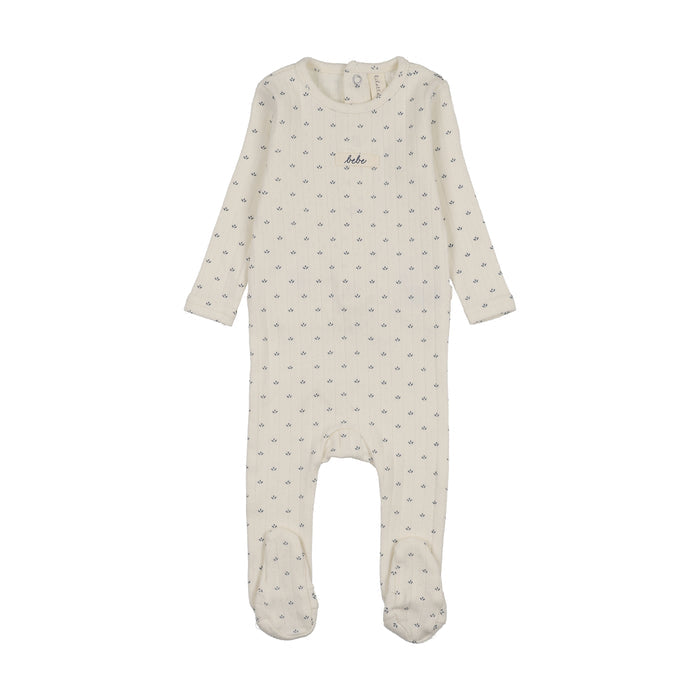 footie floret print pointelle - cream/blue