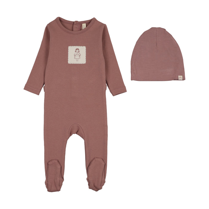 footie graphic tag with beanie - mauve