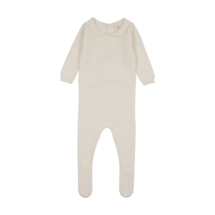 footie knit embroidered logo - cream
