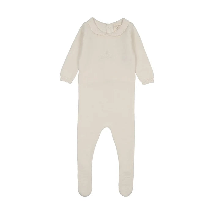 footie knit embroidered logo with bonnet - cream