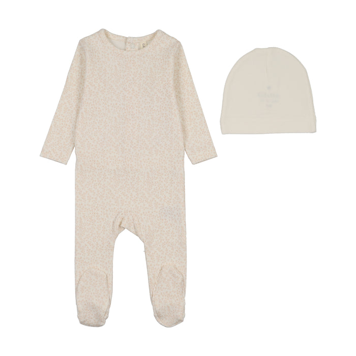 footie leaf trail with bonnet - cream/pink