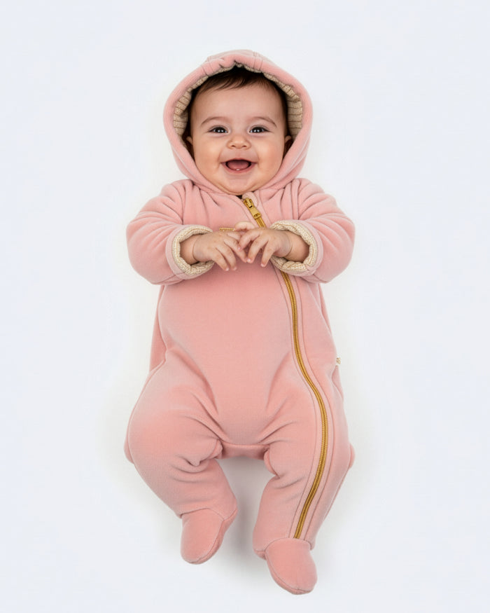 footie l/s hooded logo with beanie - bridal rose-859