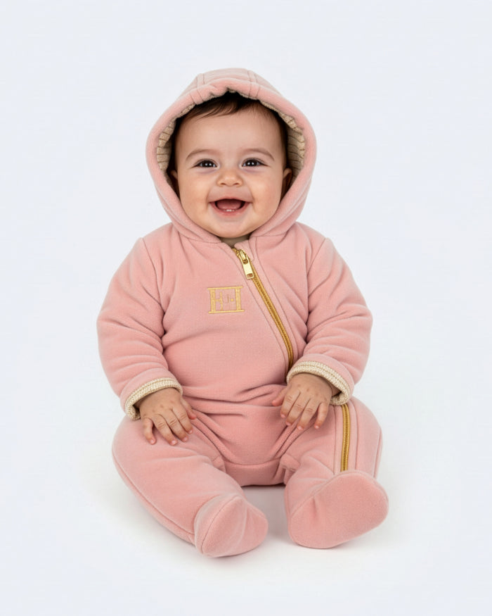 footie l/s hooded logo with beanie - bridal rose-859