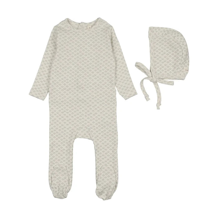 footie mini flora with bonnet - cream/blue