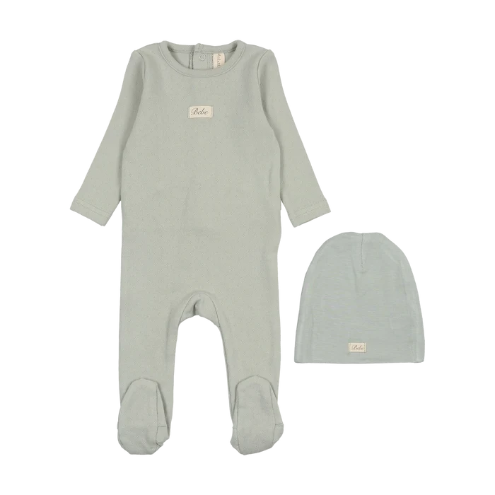 footie pointelle bebe with beanie - seafoam
