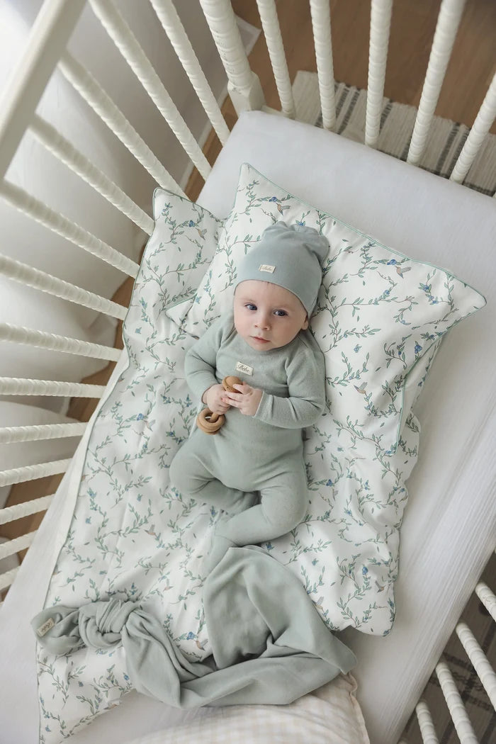 footie pointelle bebe with beanie - seafoam