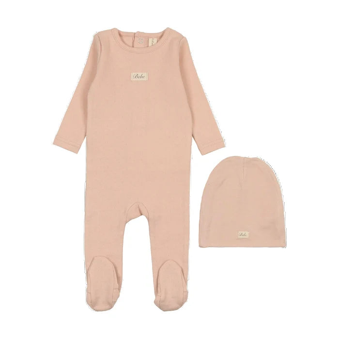 footie pointelle bebe with beanie - shell pink