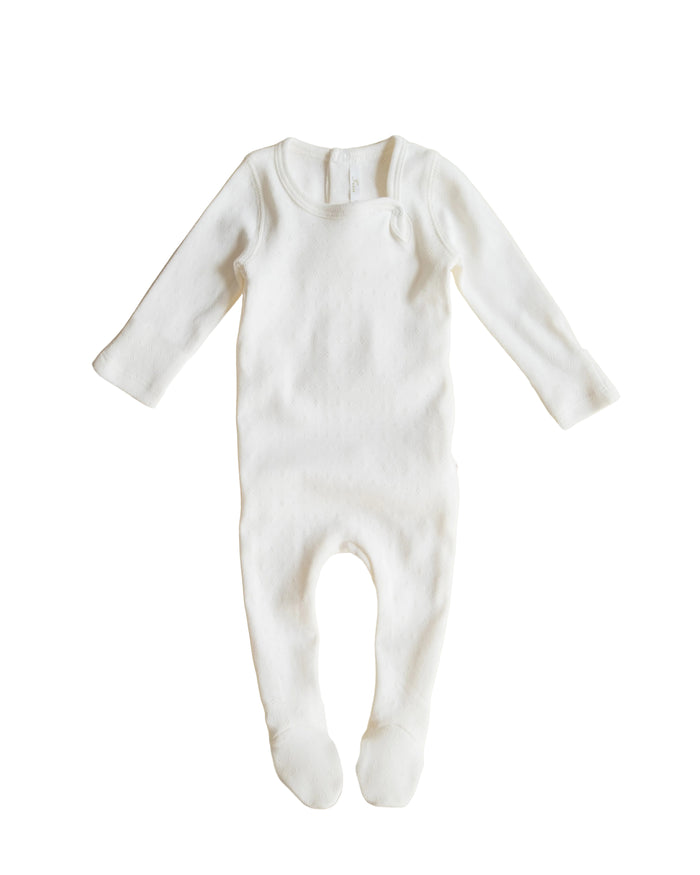 footie pointelle snap with bonnet - dove white