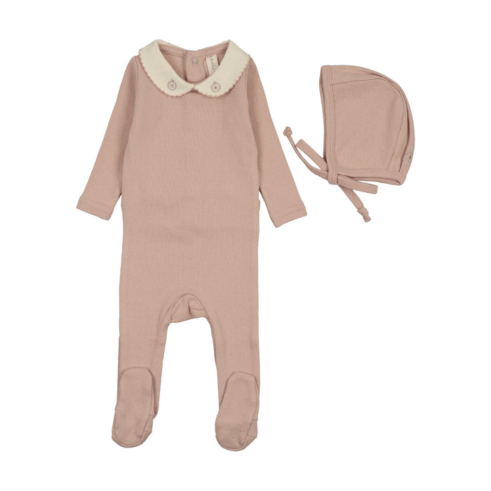 footie sweetheart collared with bonnet - dusty pink